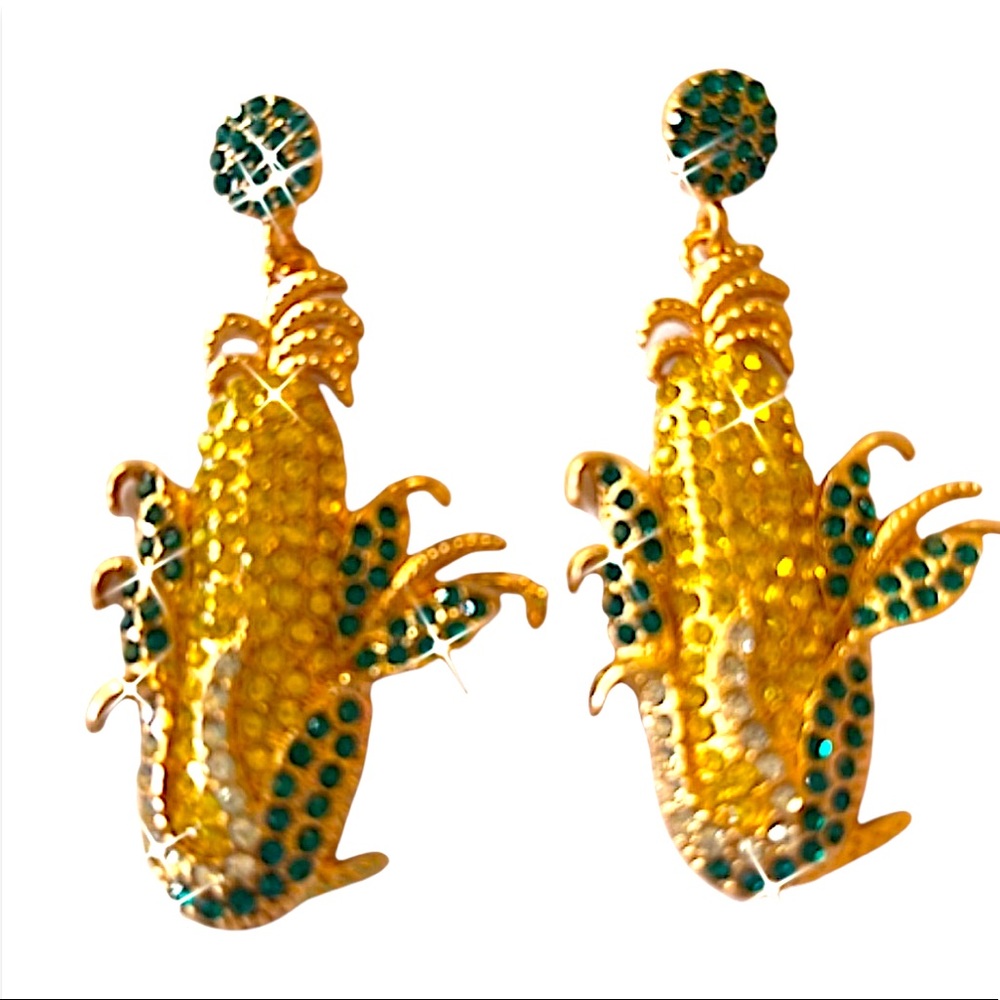 Corn Earrings Nebraska Theme Swarovski Crystal